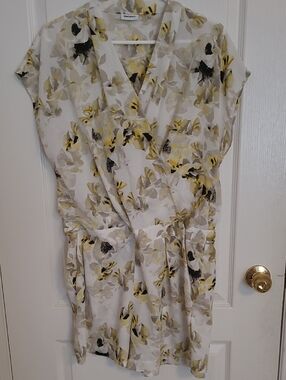 DKNY White Floral Wrap Romper with Yellow and Gray Accents